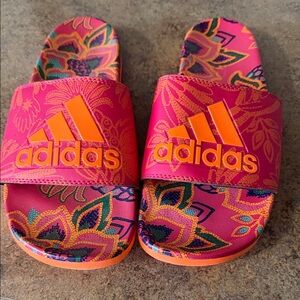 adidas Pink and Orange Floral Slide Sandals